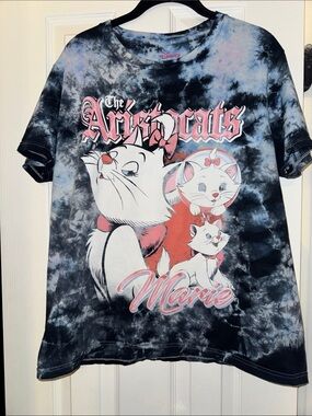Disney Marie The Aristocats Tie-Dye Graphic Tee in Black, Pink & White